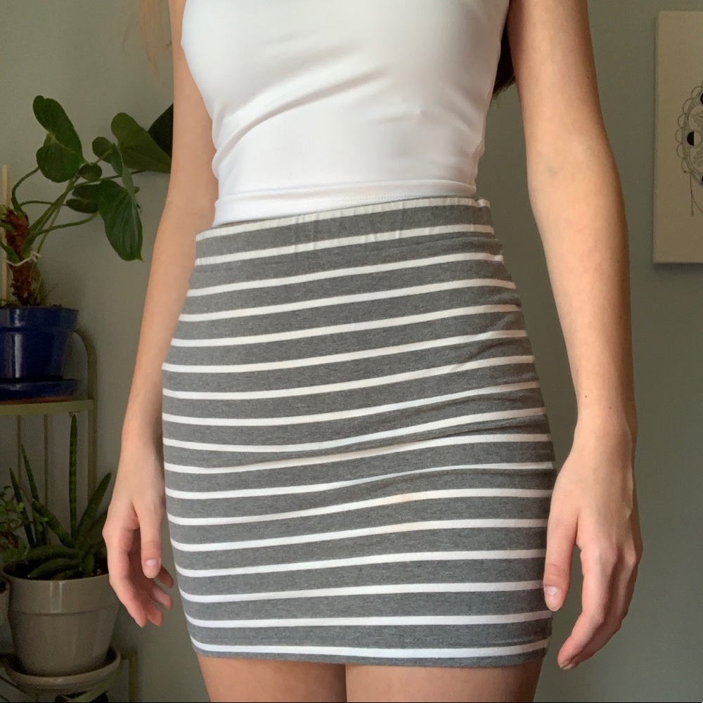 Stretchy Gray and White Striped Mini Skirt